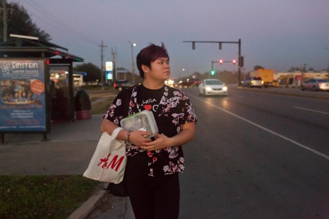 Nicky Cao, 18, has an hour commute to school.