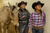 Justine Doka, right, from the Fort McDowell Yavapai Nation, and Michelle Walking Bear compete in ladies’ breakaway roping. 