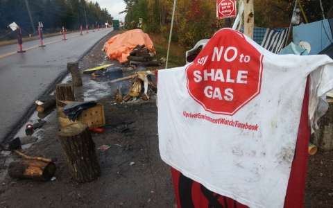 A scene from the encampment that is part of the protest against a shale gas project near Rexton, N.B.