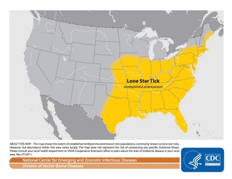This map from 2011 shows the spread of the lone star tick, which originated in Texas.
