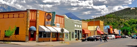 The intersection of 3rd and Grand streets in Paonia, Colo.