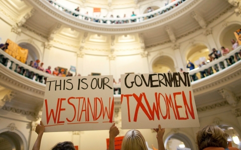 Protesters demonstrate against new laws restricting abortions in Texas.