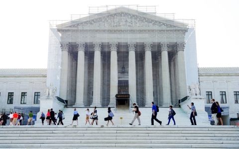 People walk past the Supreme Court in Washington, D.C.