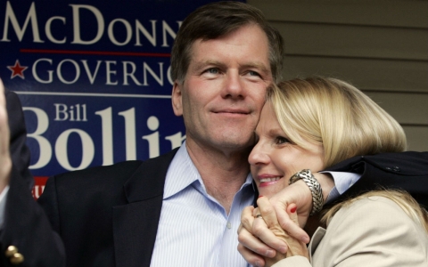 Former Va. Gov. Bob McDonnell, hugs his wife, Maureen, in Richmond, Va., on Oct. 31, 2009.