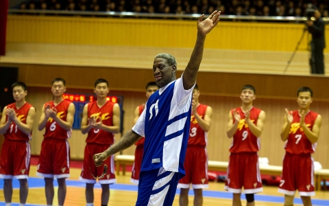 Thumbnail image for Photos: Rodman and team play basketball for Kim Jong Un's birthday