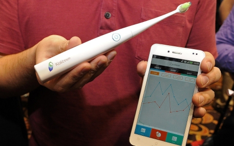 The connected Kolibree toothbrush includes a sensor which detects how much tartar is being removed in a brushing. It also records brushing activity so users can maintain a consistent cleaning each time.