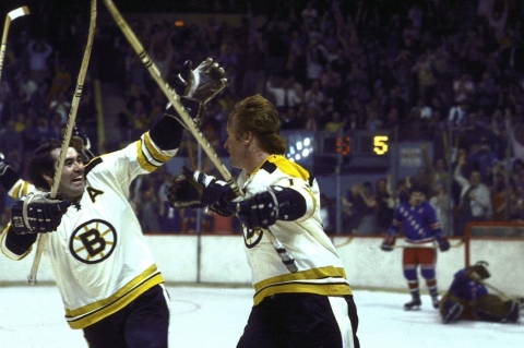 The Boston Bruins celebrate after defeating the Rangers in the 1972 Stanley Cup finals.