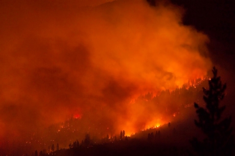 The El Portal Fire at 5% containment burns on the western edge on July 28, 2014 in Yosemite National Park, California. More than 500 fire personnel have been battling the fire which has spread across 2,600 acres and threatening nearby homes and roads.