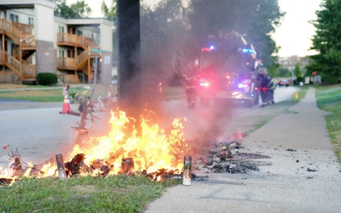 Thumbnail image for Tension flares in Ferguson after fire destroys Brown memorial