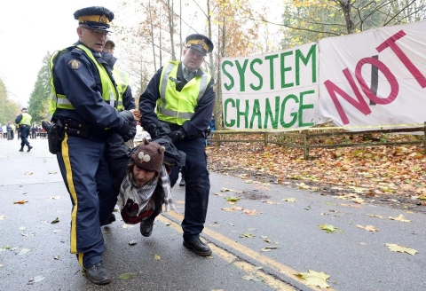 oil pipeline protestor, Northern Gateway pipeline, Vancouver, British Columbia