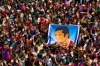 Schoolchildren with a poster of Tendulkar at an event to honor him at a Chennai school on Thursday. 