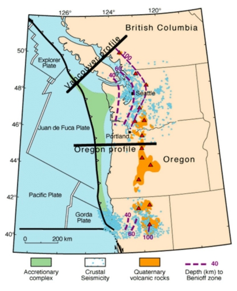 A map of the Cascadia subduction zone.