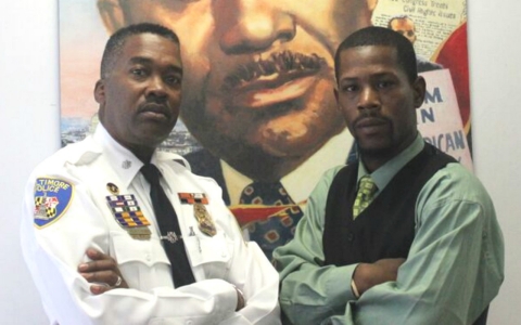 Lt. Col. Melvin Russell, left, stands side-by-side with Bones. 