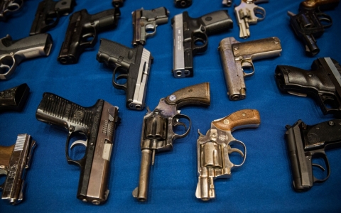 Guns seized by the New York Police Department were displayed on August 19, 2013 in New York City.