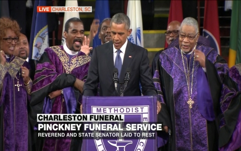 Thumbnail image for Barack Obama sings and delivers emotional message at funeral