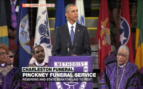 Thumbnail image for Obama delivers powerful eulogy in Charleston